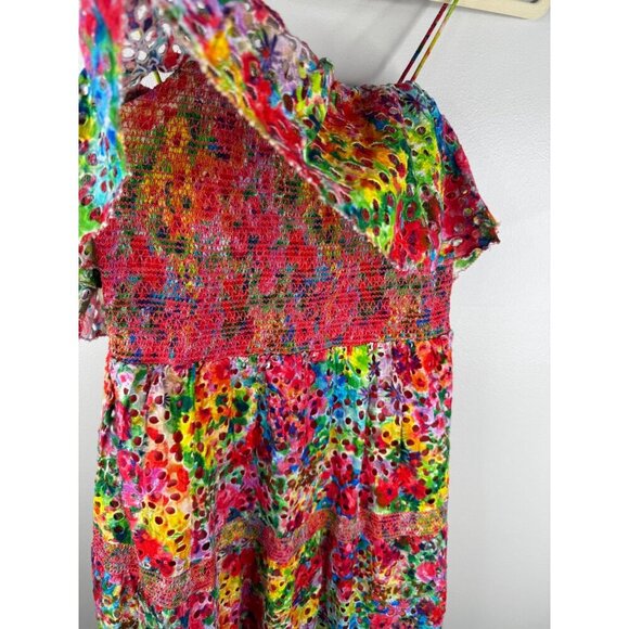Alice & Olivia Cold-Shoulder Eyelet Midi Dress Size 0 Colorful Garden Floral - Picture 11 of 12